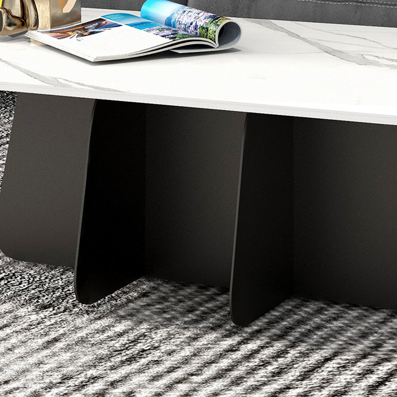Glam Style Oval Coffee Table with Marble Top and Iron Base in Black