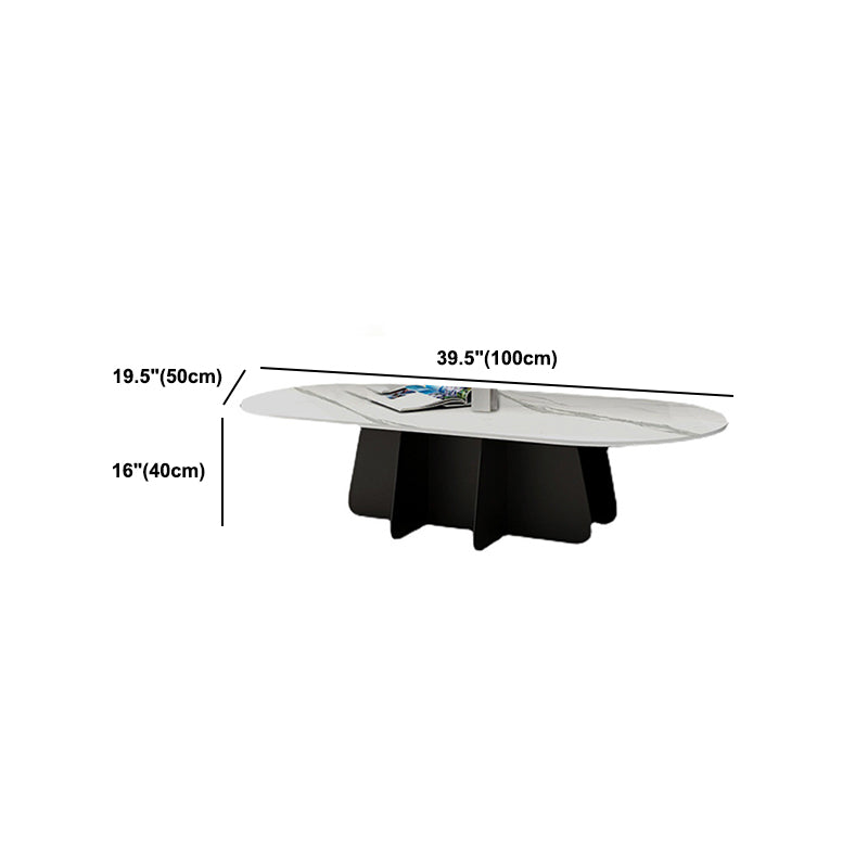 Glam Style Oval Coffee Table with Marble Top and Iron Base in Black
