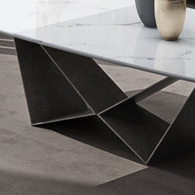 Glam Rectangle White Coffee Table with Marble Top and Steel Base