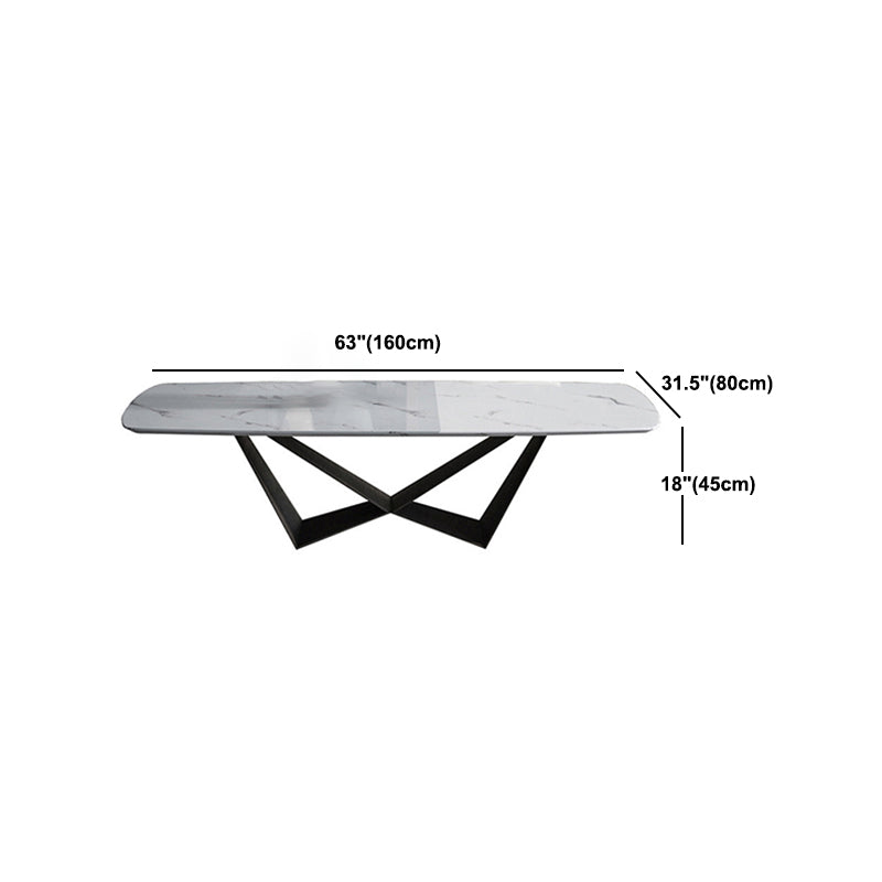 Glam Rectangle White Coffee Table with Marble Top and Steel Base