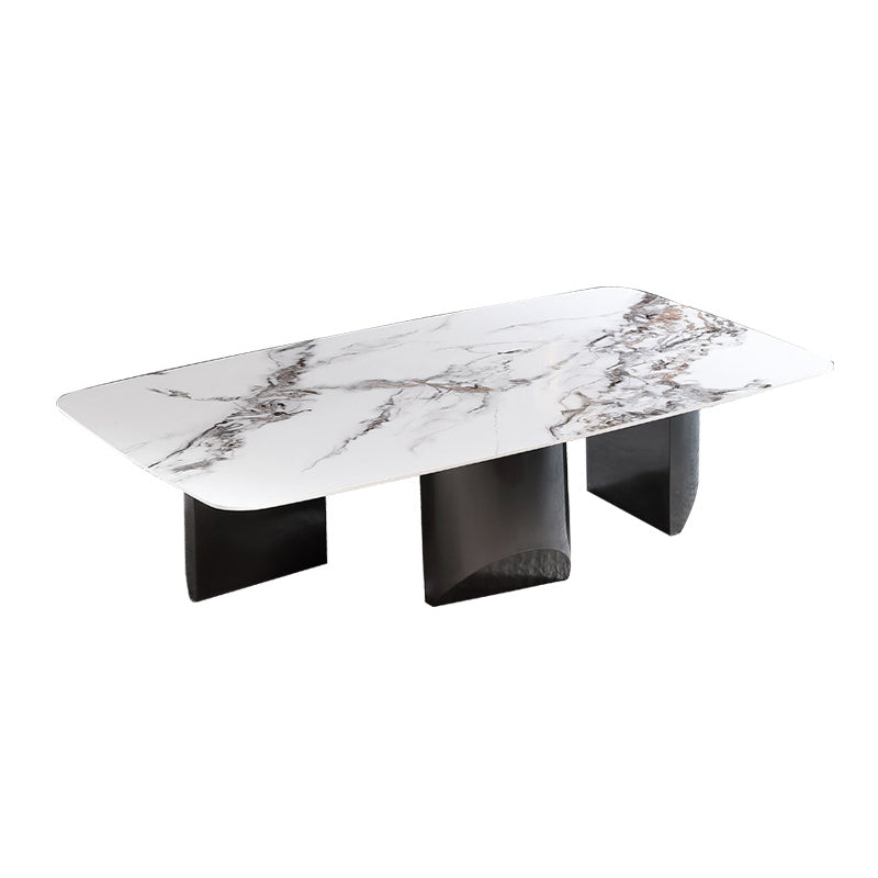 Glam White Coffee Table with 3 Black Steel Legs and Stone Top