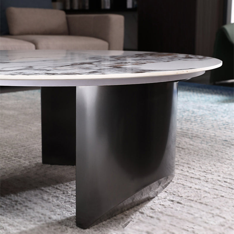 Glam White Coffee Table with 3 Black Steel Legs and Stone Top