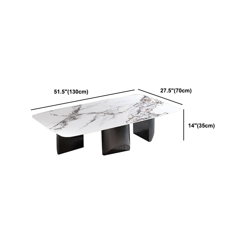 Glam White Coffee Table with 3 Black Steel Legs and Stone Top