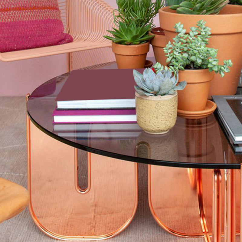 Contemporary Round Coffee Table with Glass Top and Acrylic Cross Base