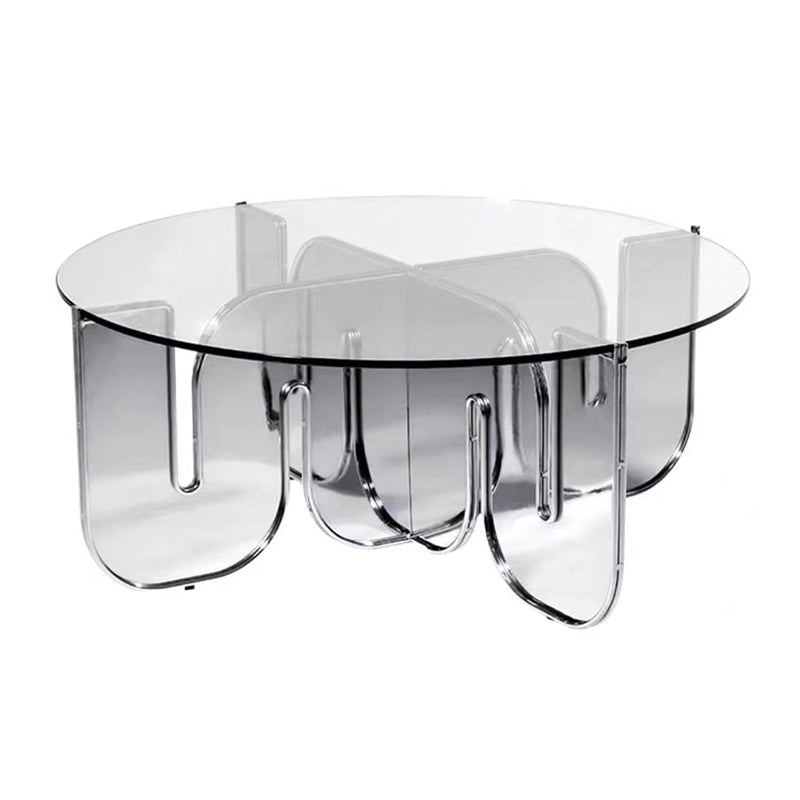 Contemporary Round Coffee Table with Glass Top and Acrylic Cross Base