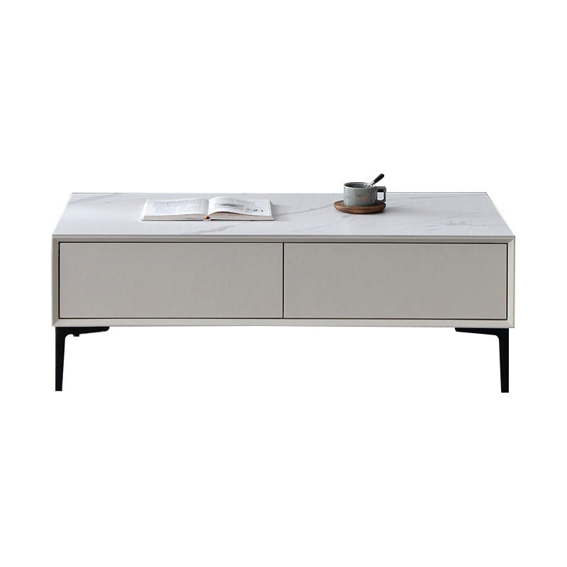 Glam Rectangle White Coffee Table with 4 Drawers and 4 Metal Legs
