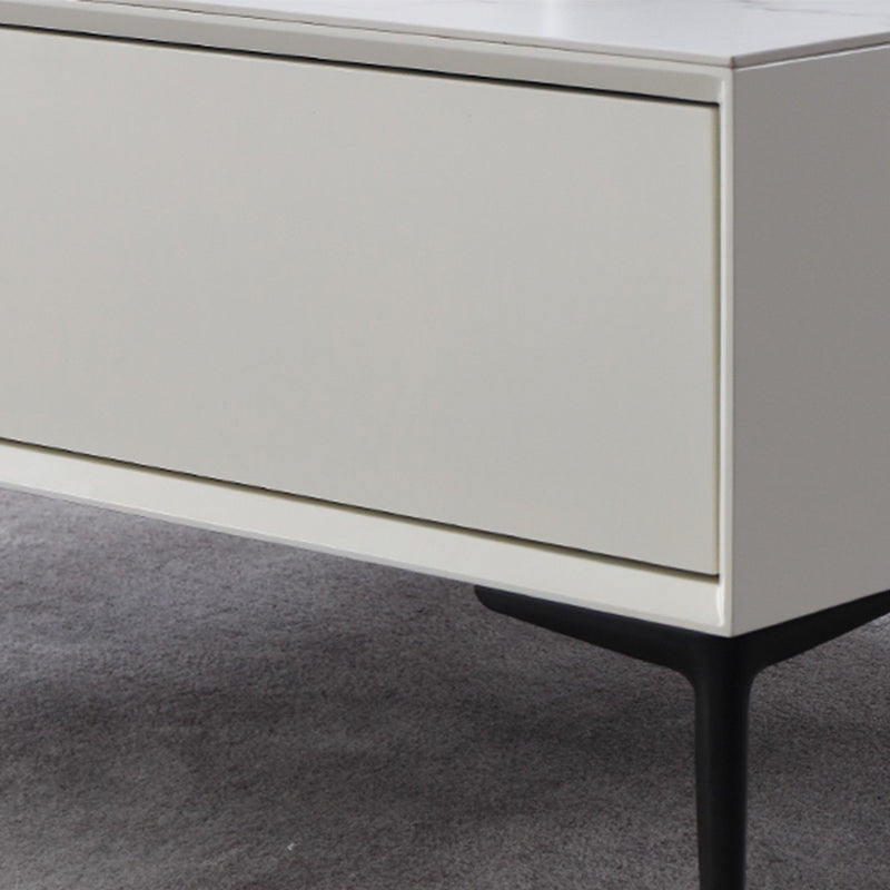 Glam Rectangle White Coffee Table with 4 Drawers and 4 Metal Legs
