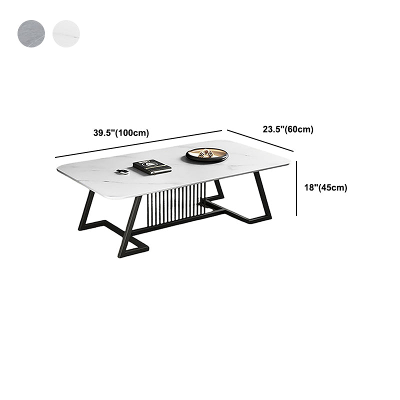Rectangle Stone Top Coffee Table with Black Metal Trestle Base