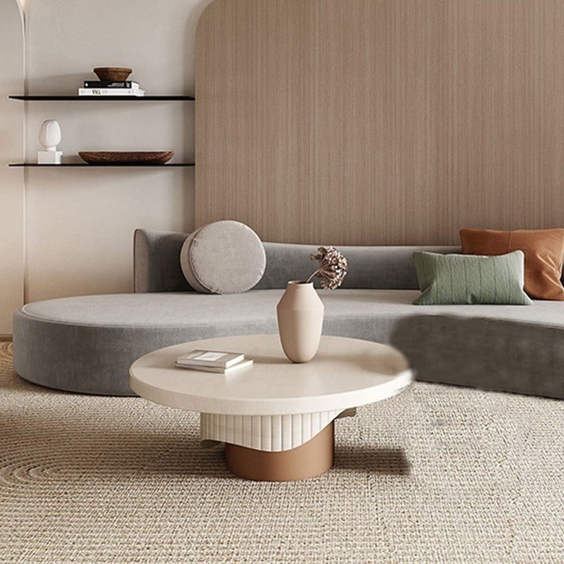 Round Sold Wooden Coffee Table with One Leg Base for Living Room