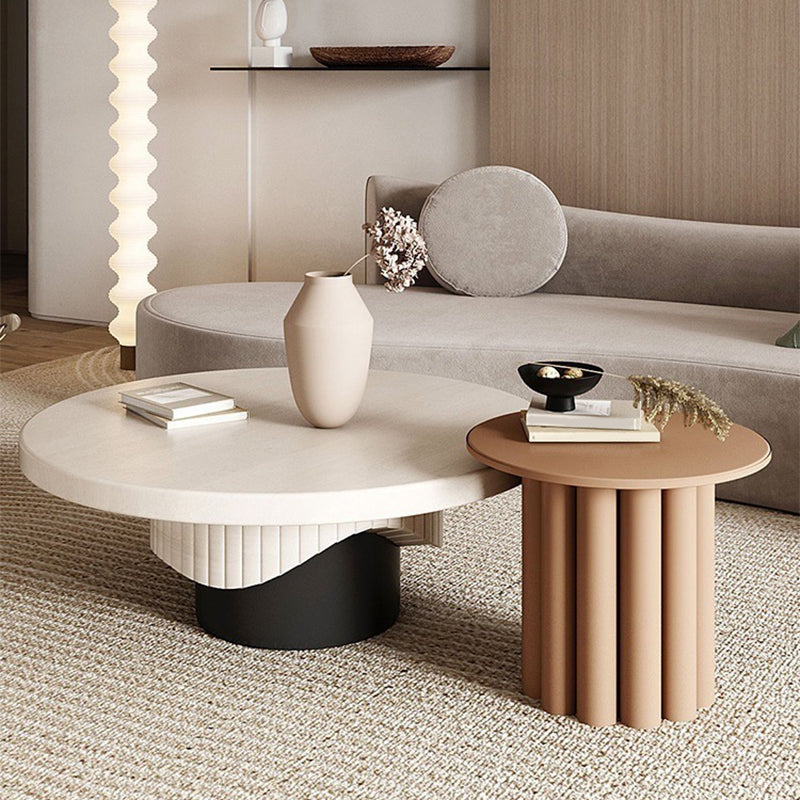 Round Sold Wooden Coffee Table with One Leg Base for Living Room