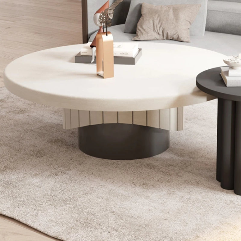 Round Sold Wooden Coffee Table with One Leg Base for Living Room