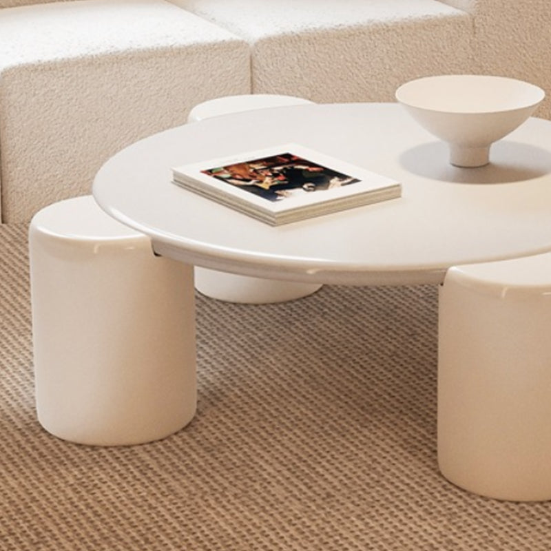 Scandinavian Round Wood Coffee Table with 4 Legs Coffee Table in White