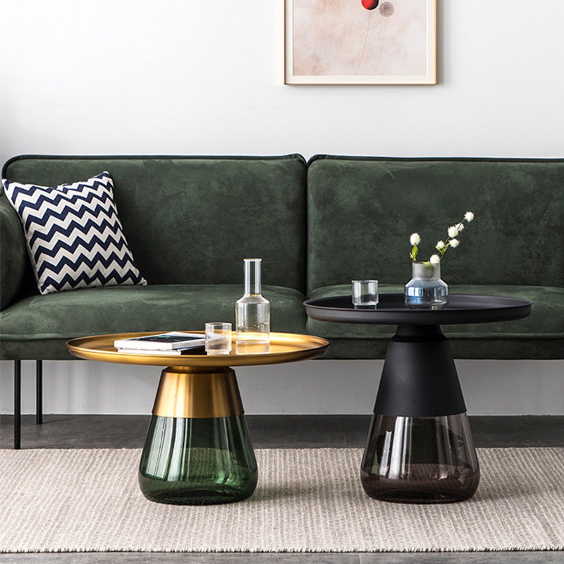 Mid-Century Modern Pedestal Tray Top Round Single Coffee Table