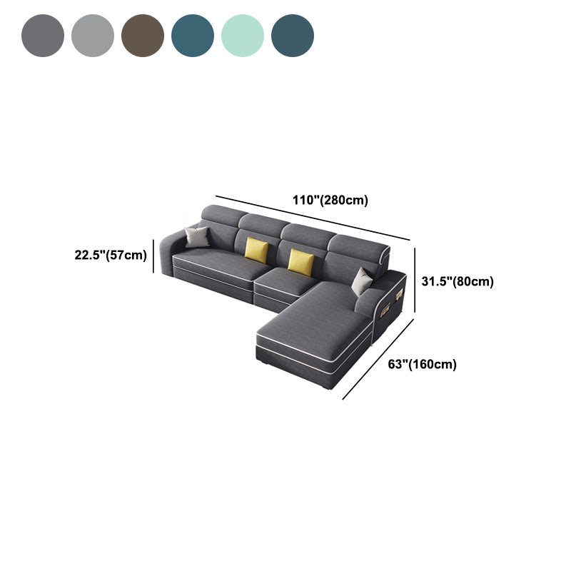 Cotton Blend Square Arm Sofa & Chaise for Living Room  with storage