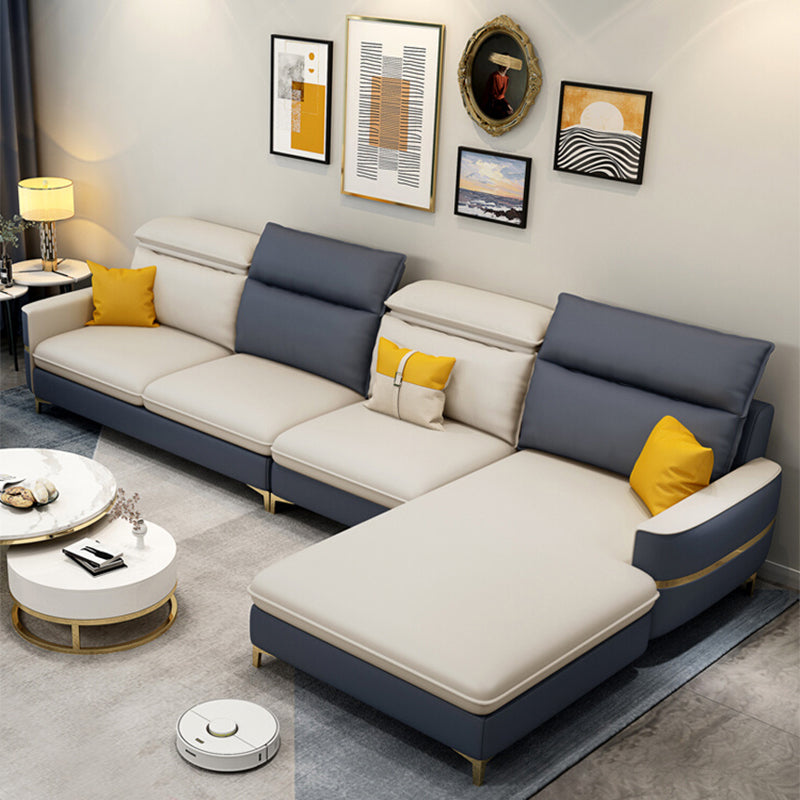 Modern 33.46 " H Faux Leather Square Arm Sofa & Chaise for Living Room