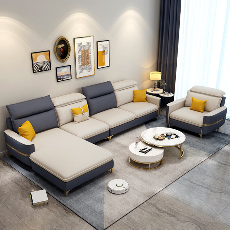 Modern 33.46 " H Faux Leather Square Arm Sofa & Chaise for Living Room