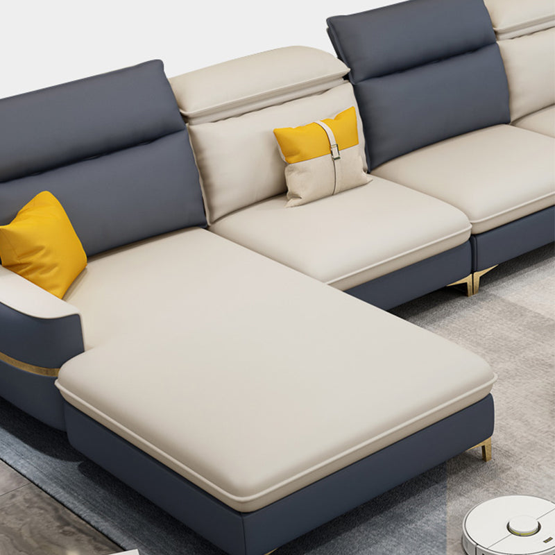 Modern 33.46 " H Faux Leather Square Arm Sofa & Chaise for Living Room