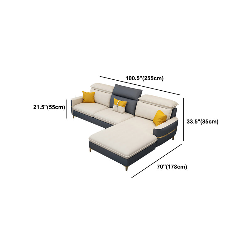 Modern 33.46 " H Faux Leather Square Arm Sofa & Chaise for Living Room