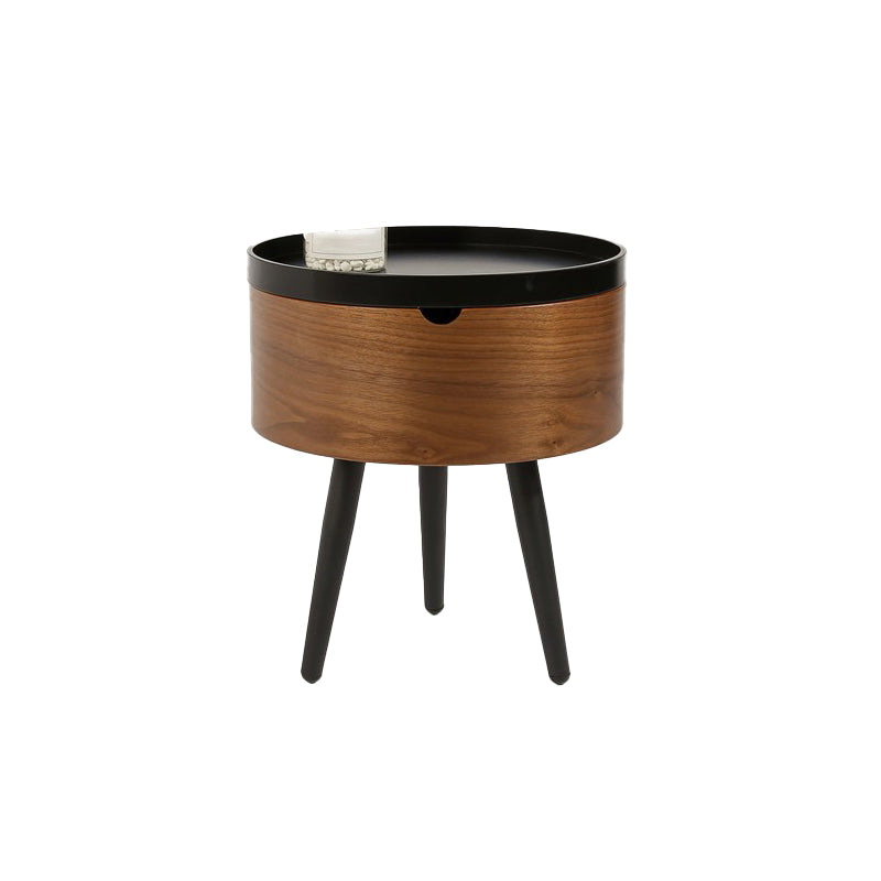 Modern Style Round 3 Legs Side Table Set in Black with Storage