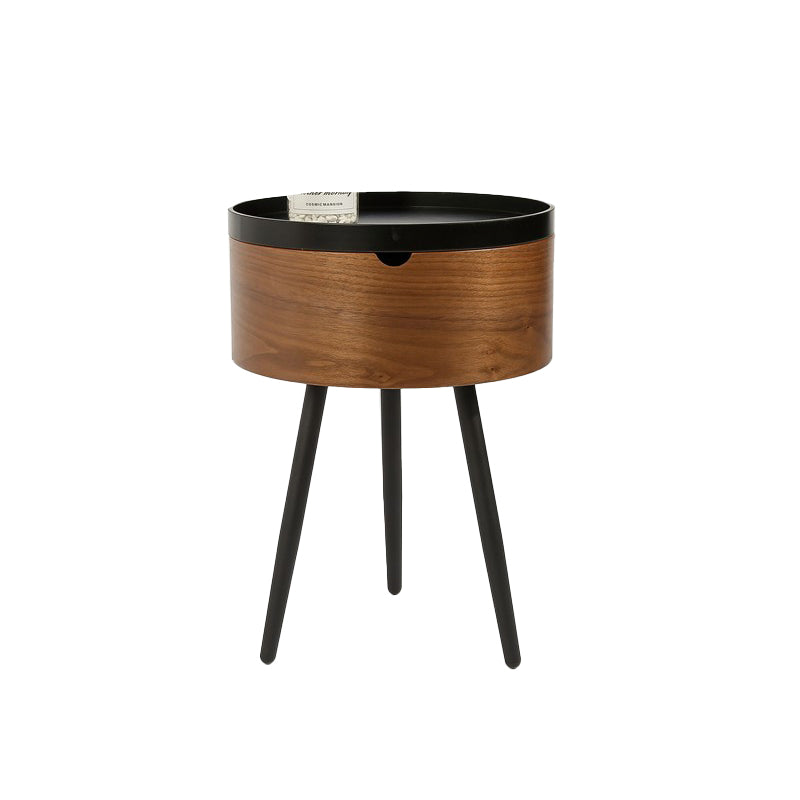 Modern Style Round 3 Legs Side Table Set in Black with Storage