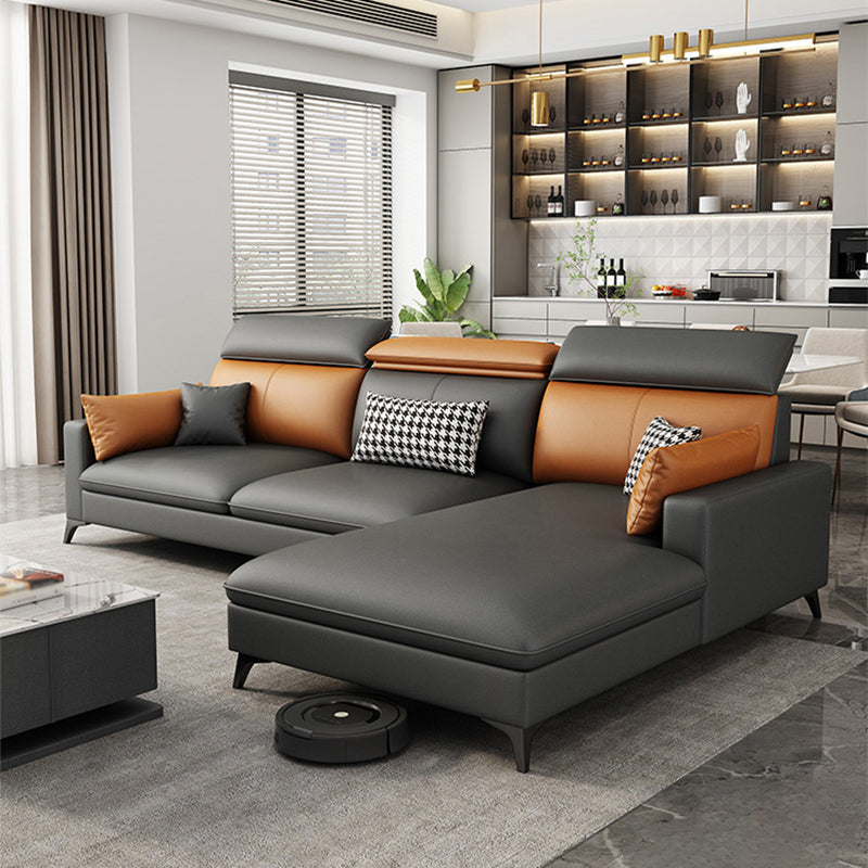 Contemporary 35.43 " H Faux Leather Square Arm Sofa & Chaise