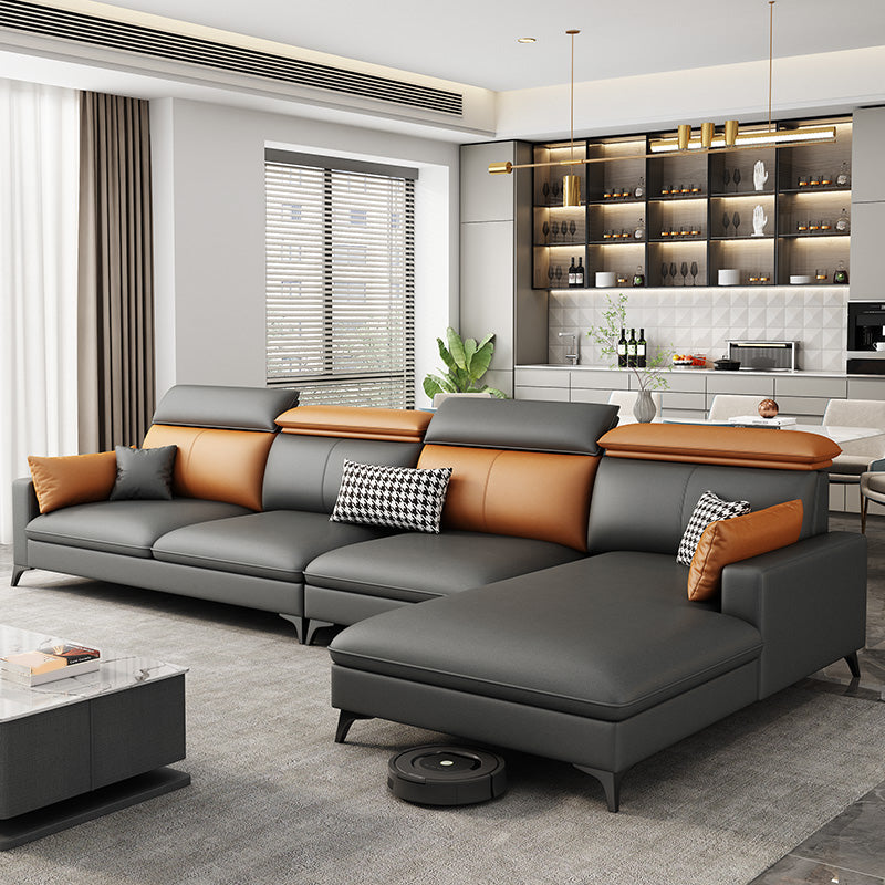 Contemporary 35.43 " H Faux Leather Square Arm Sofa & Chaise