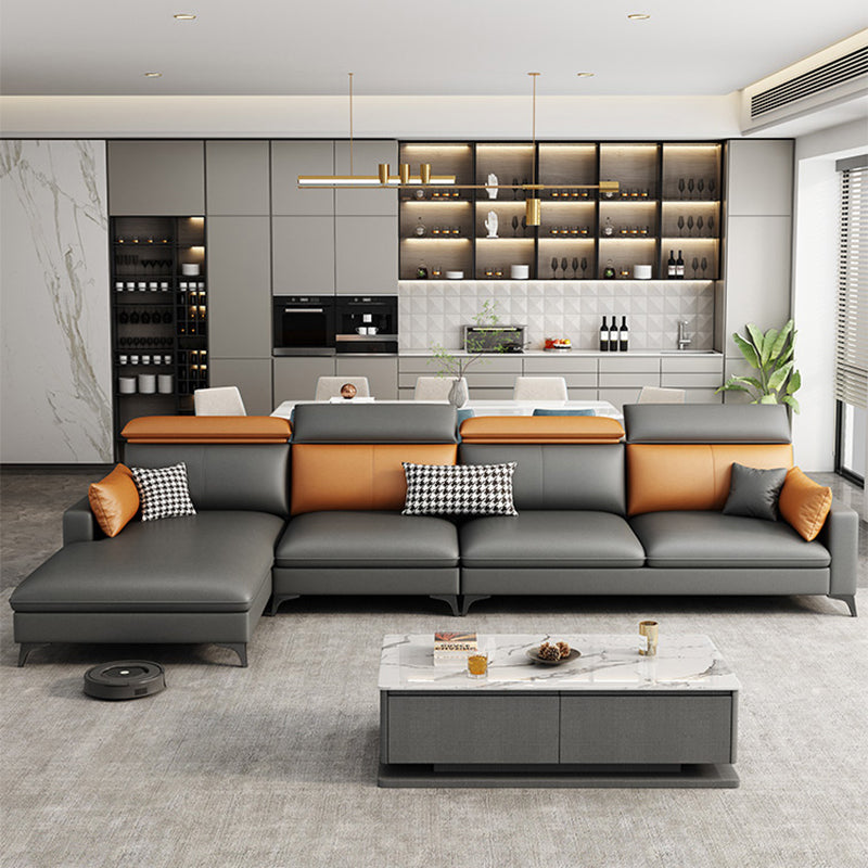 Contemporary 35.43 " H Faux Leather Square Arm Sofa & Chaise