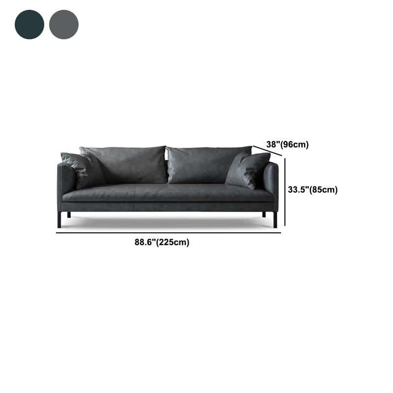 Gray/Green Leather Stationary Sofa 3-seat Tuxedo Arm Sofa with Pillows