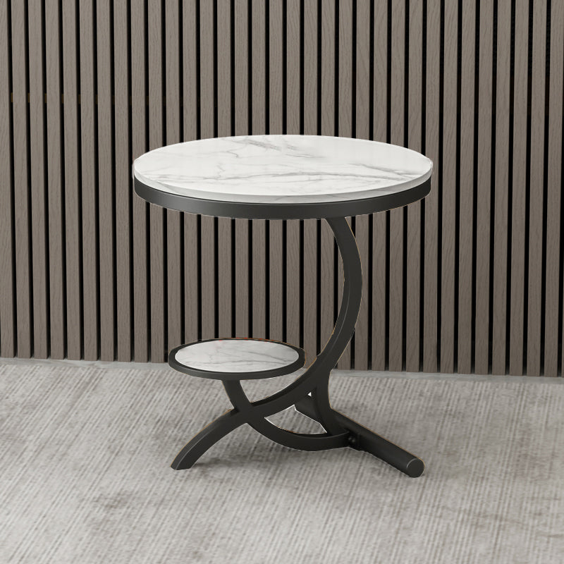 Modern Double Tier Side End Table White Corner Table for Living Room