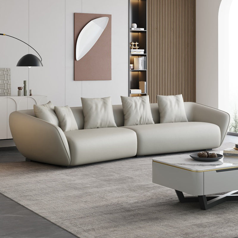 Genuine Leather Sloped Arm Sofa Contemporary Standard Sofa with Pillows