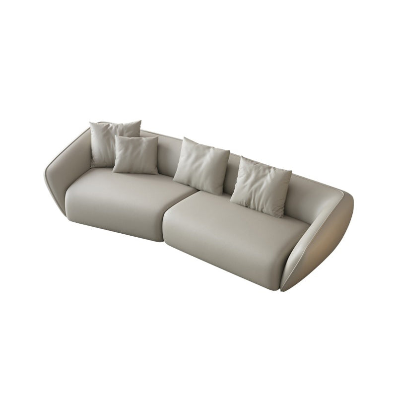 Genuine Leather Sloped Arm Sofa Contemporary Standard Sofa with Pillows