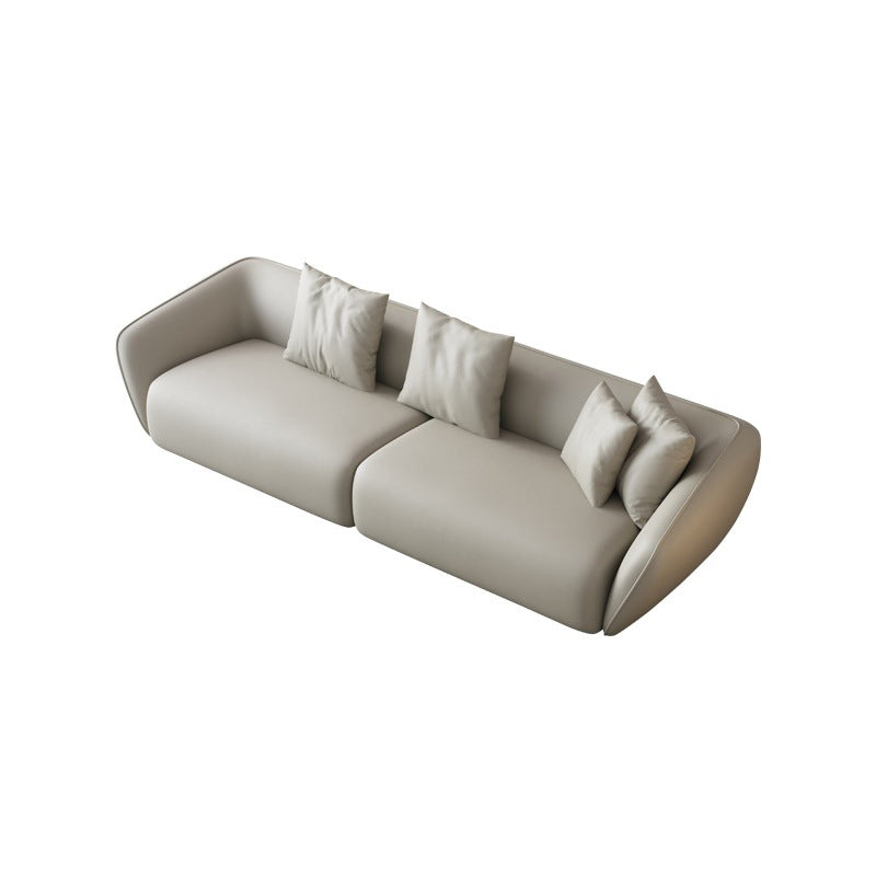 Genuine Leather Sloped Arm Sofa Contemporary Standard Sofa with Pillows