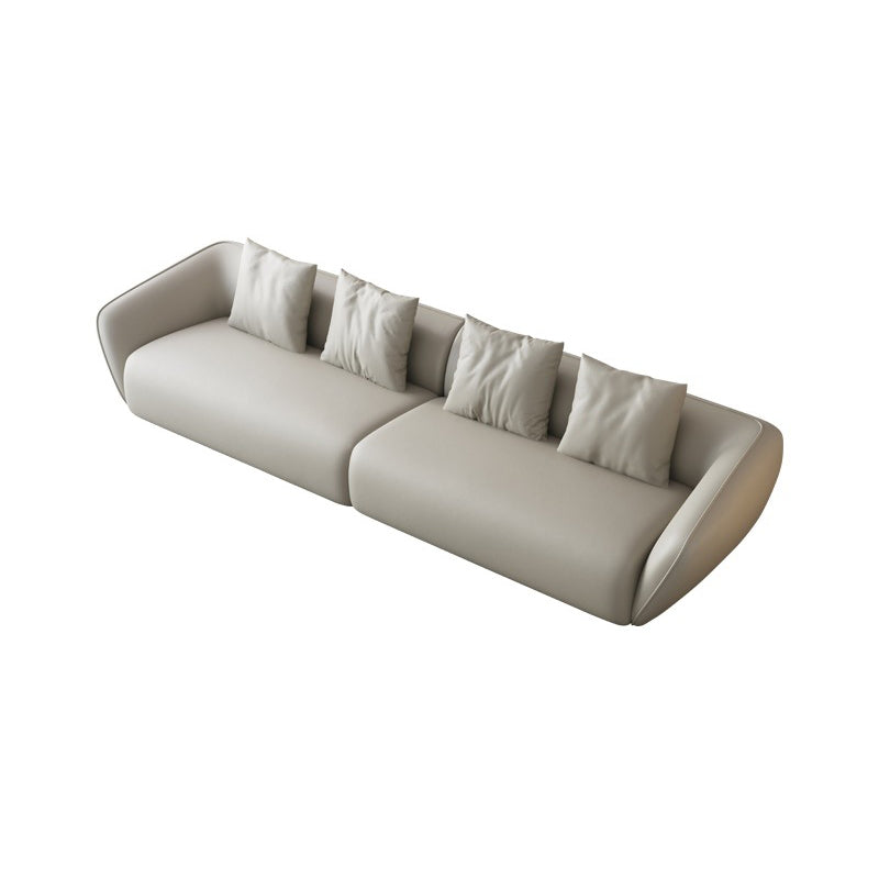 Genuine Leather Sloped Arm Sofa Contemporary Standard Sofa with Pillows