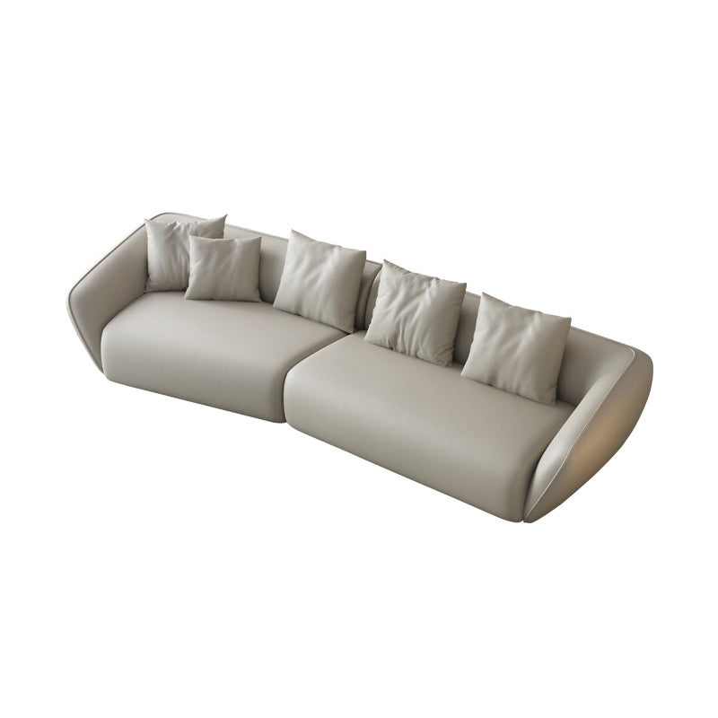 Genuine Leather Sloped Arm Sofa Contemporary Standard Sofa with Pillows