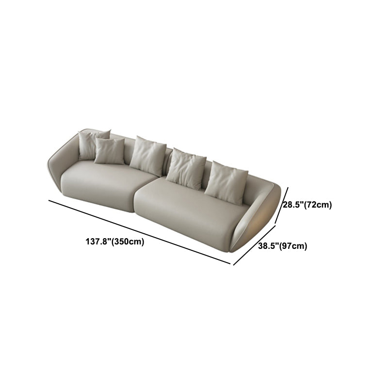 Genuine Leather Sloped Arm Sofa Contemporary Standard Sofa with Pillows