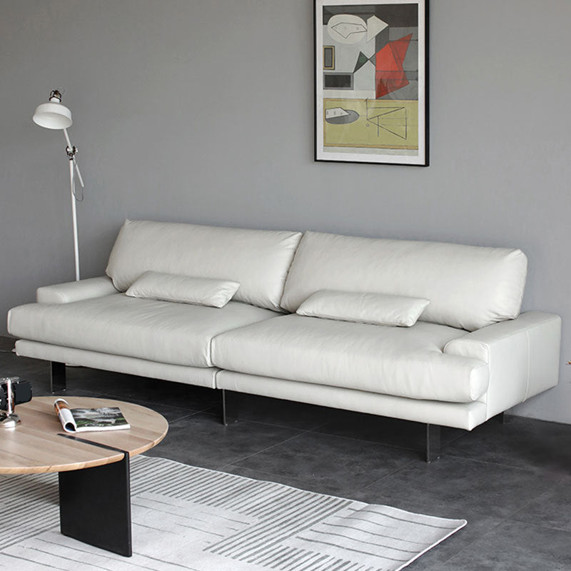 Recessed Arm Pillow Back Sofa Modern White Leather 3/4-seat Sofa