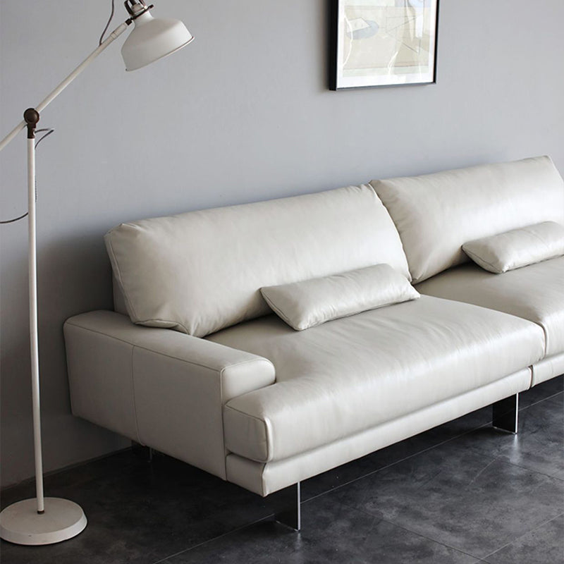 Recessed Arm Pillow Back Sofa Modern White Leather 3/4-seat Sofa