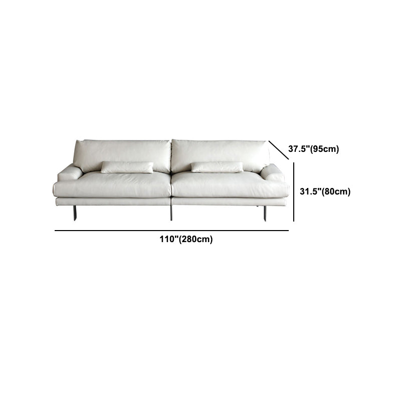Recessed Arm Pillow Back Sofa Modern White Leather 3/4-seat Sofa