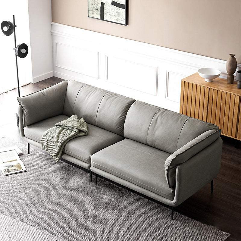 Modern Faux Leather Sofa Stain-resistant Tuxedo Arm Sofa in Gray