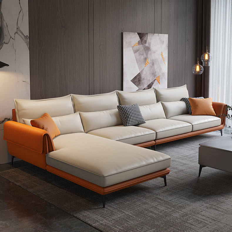 Flared Arm Sectional with Chaise Orange Faux Leather 4-seat Sectional