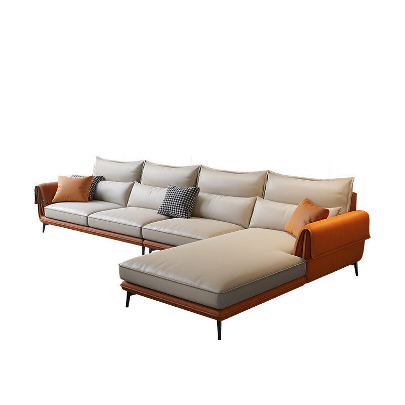 Flared Arm Sectional with Chaise Orange Faux Leather 4-seat Sectional