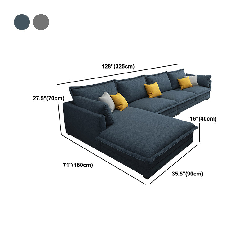 4-seater Fabric Slipcovered Sectional L-shape Square Arm Sectional Sofa