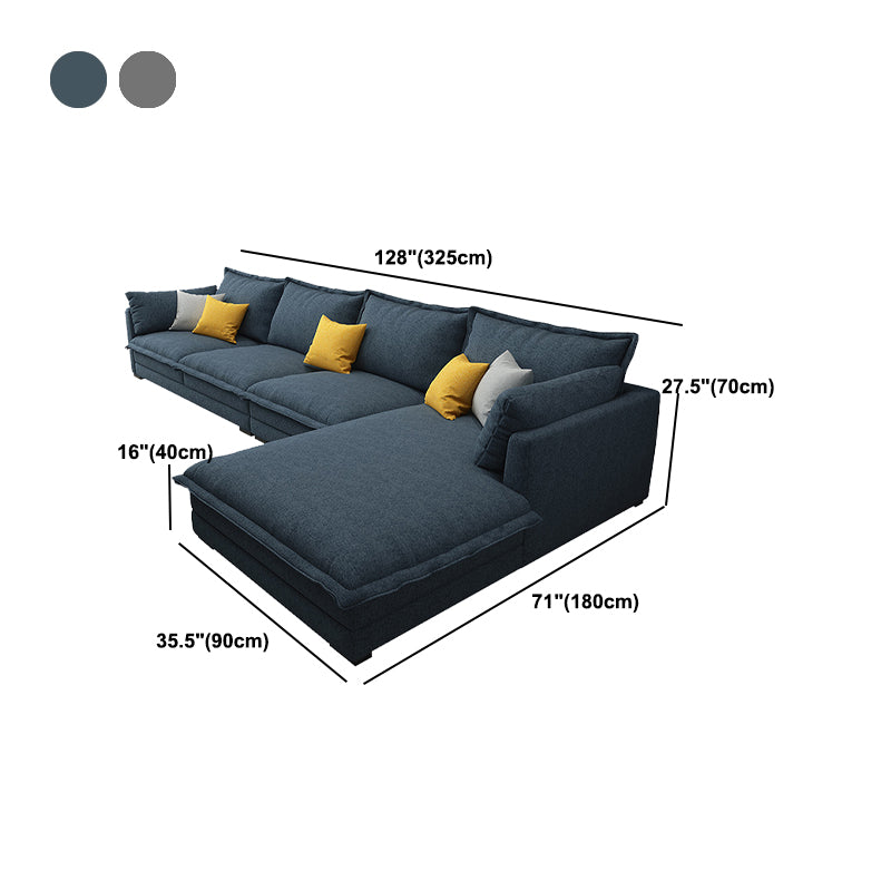 4-seater Fabric Slipcovered Sectional L-shape Square Arm Sectional Sofa