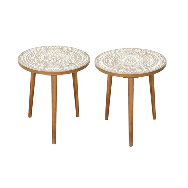 Solid Wood Round Side End Table Rustic 3 Legs End Slide Table