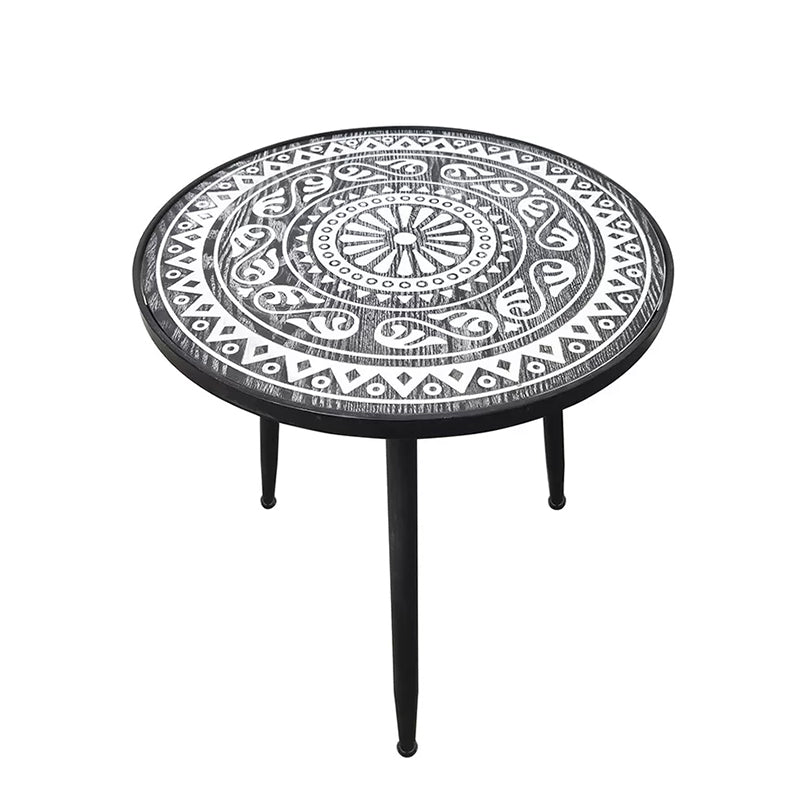 Solid Wood Round Side End Table Rustic 3 Legs End Slide Table
