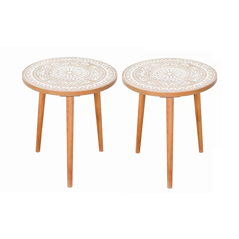 Solid Wood Round Side End Table Rustic 3 Legs End Slide Table