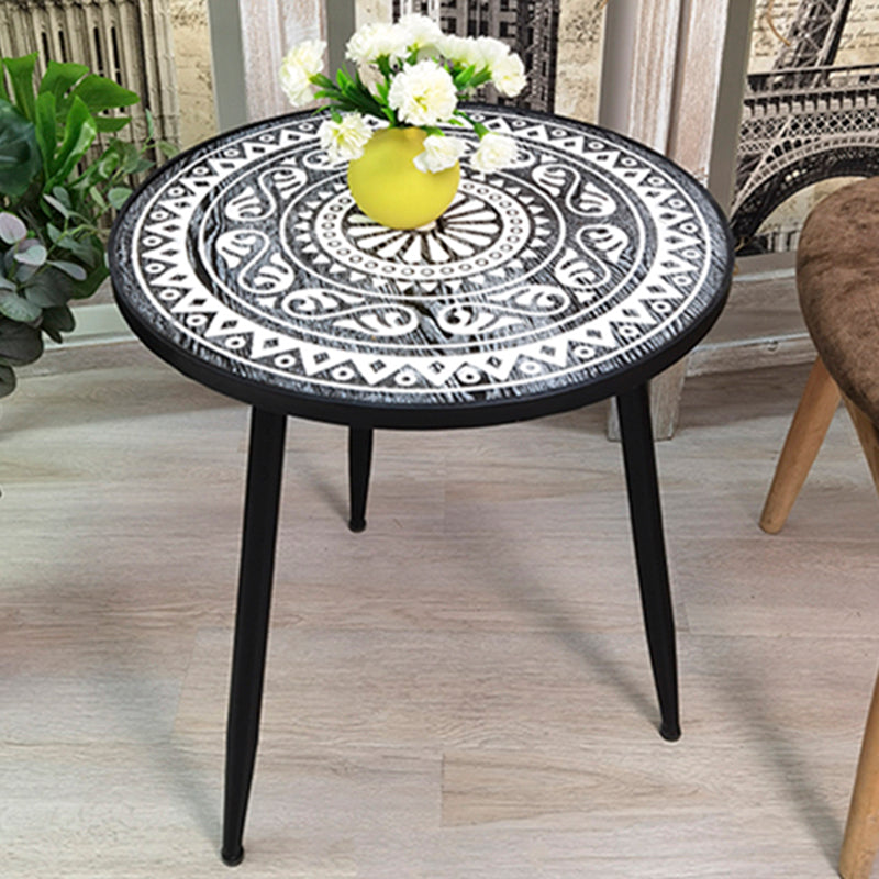 Solid Wood Round Side End Table Rustic 3 Legs End Slide Table