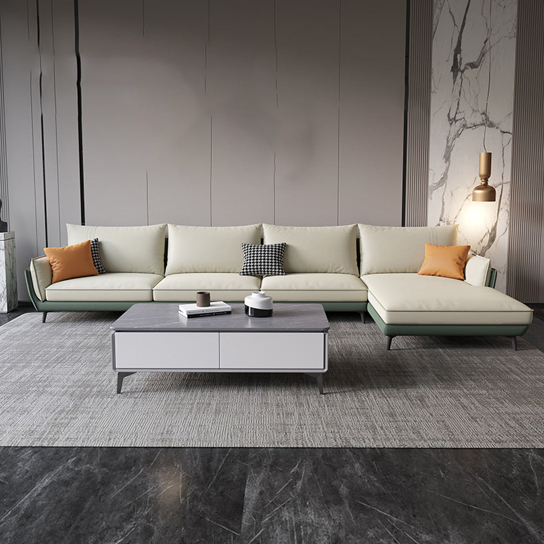 34.64" H Pillow Top Arm Sectional Faux Leather L-shape Sectional