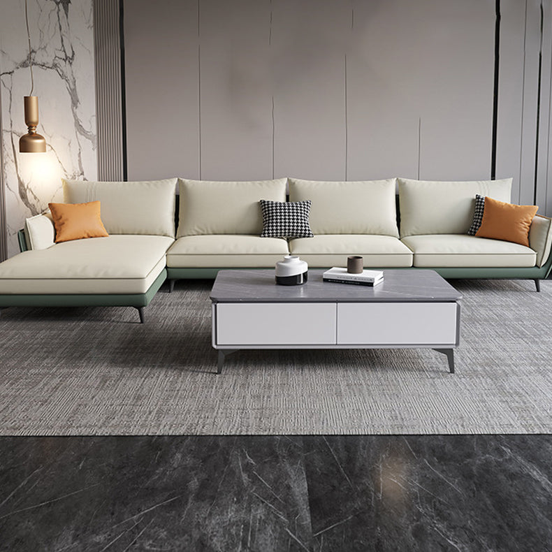 34.64" H Pillow Top Arm Sectional Faux Leather L-shape Sectional