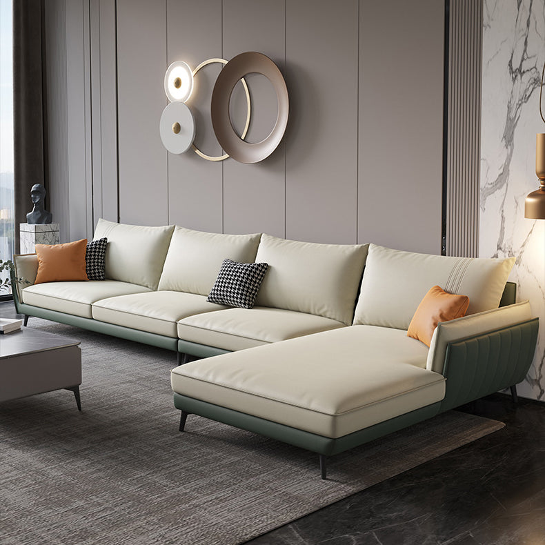 34.64" H Pillow Top Arm Sectional Faux Leather L-shape Sectional